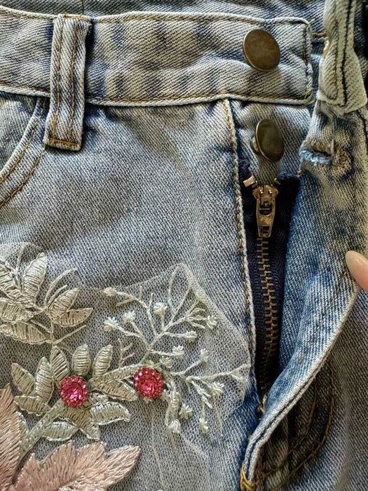 Пола деним с 3д цветя
