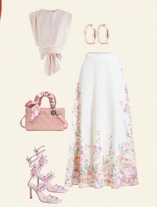 Дамска дълга бяла пола с флорални мотиви