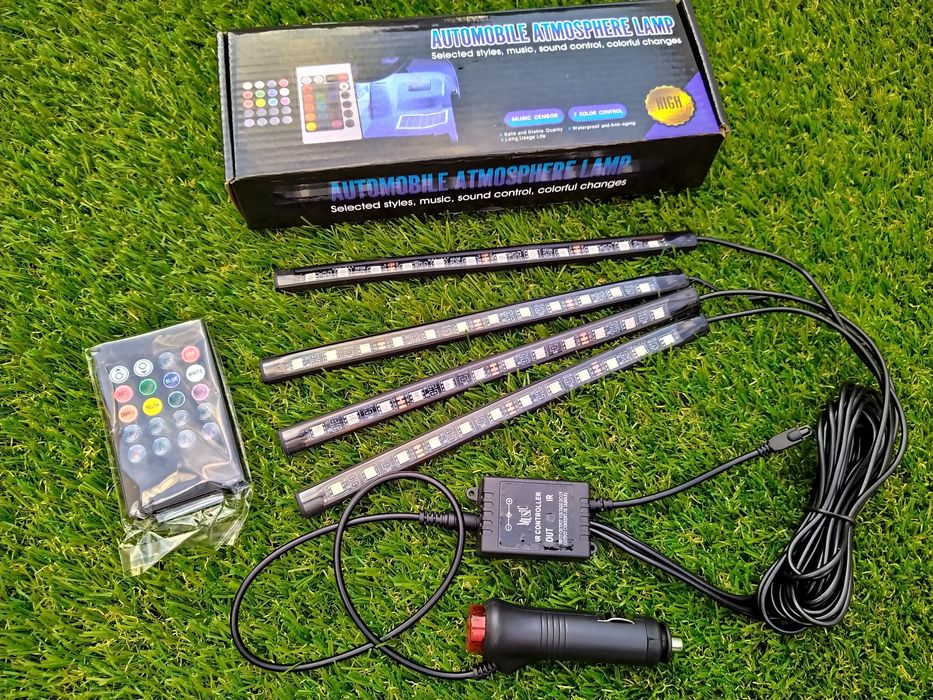 Kit iluminare ambientala auto banda LED RGB, interior masina, 4 benzi