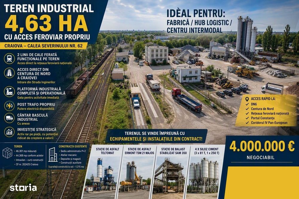 Teren Industrial 4,63 Ha Cu Acces Feroviar Propriu