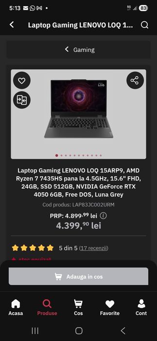 Laptop Lenovo LOQ | RYZEN 7 | RTX 4050 |  1 TB SSD | 24GB RAM | GARANTIE