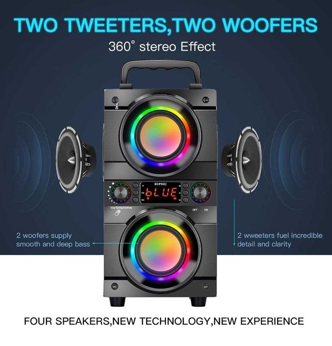 Bluetooth 5.0 тонколона стерео FM,USB,LED цветни светлини,дистанционно