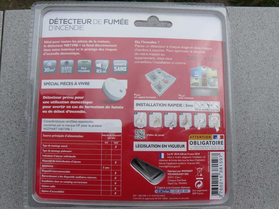 Detector De Fum/Incendiu WIZMART NB739B-I Nou Sigilat Adus Din Franta