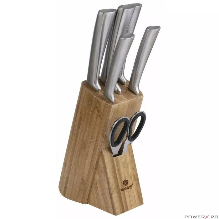 Set de cutite, foarfeca si suport din lemn, 7 piese, Kinghoff