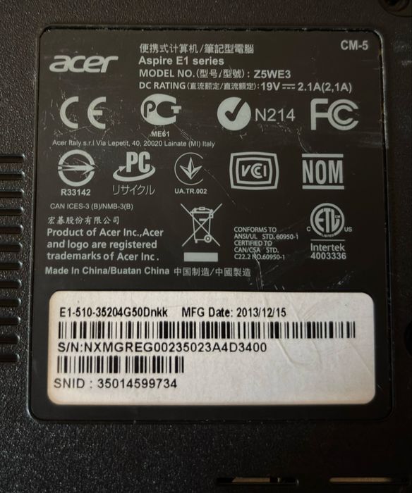 Laptop Aspire E1 series Z5WE3