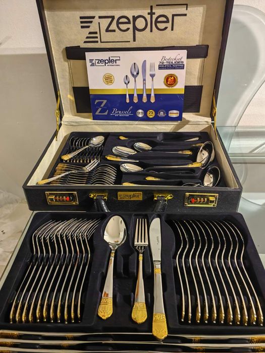 НОВ комплект прибори Zepter  72 части, 24K злато, запечатан