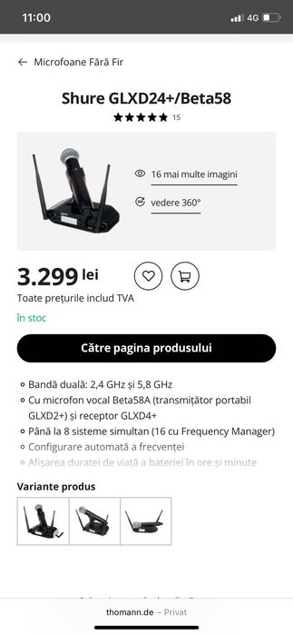 Microfon Shure Beta GLX24+/Beta 58