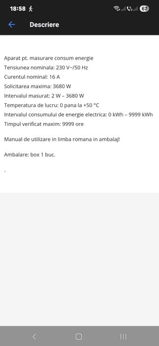 Priza cu contor energie, display LCD, max.16A, 2W-3680W