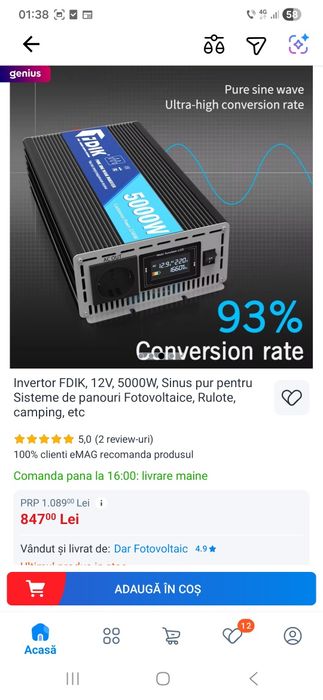 Vând invertor 12 volți 5000w nou