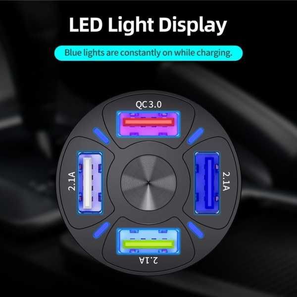 Универсално USB зарядно за кола с 4 порта 12V-24V Quick Charge 3