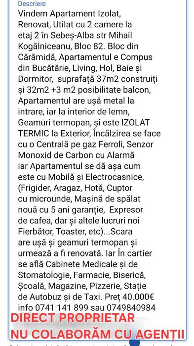 Apartament Izolat, Renovat, Utilat in Sebeș str M kog etj 2, 2camere, 40.000€