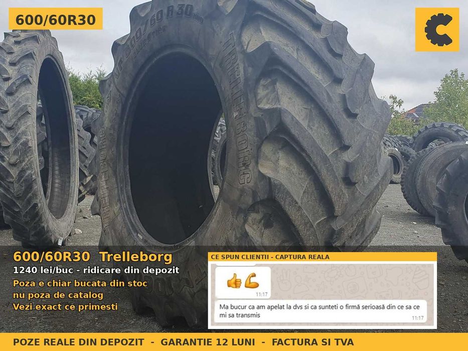 Anvelope Cauciucuri 600/60R30 600 60 R30 6006030 600 60R30 Trelleborg Tractor Utilaje Agricole Radial SH Second Hand GARANTIE Garantie 1 An Factura