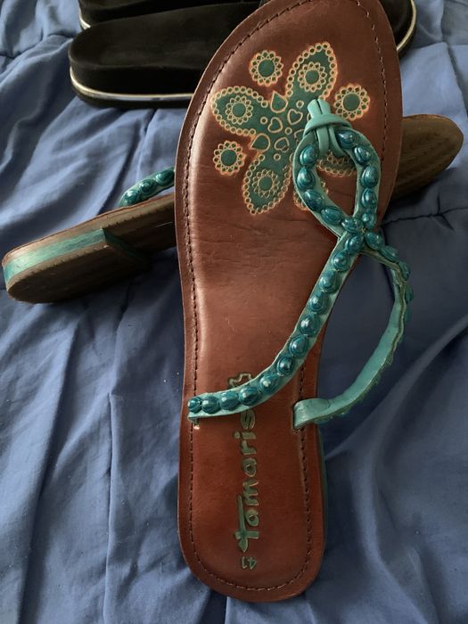 5TH AVENUE. Sanda piele/Papuci dama  catifea cu mărgele. MK