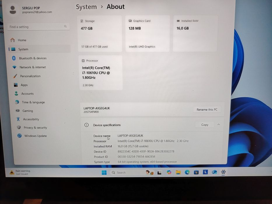 Lenovo Thinkpad T15 G1 15.6 FHD Intel i7-10610U 16 GB/512 SSD WIN11PRO