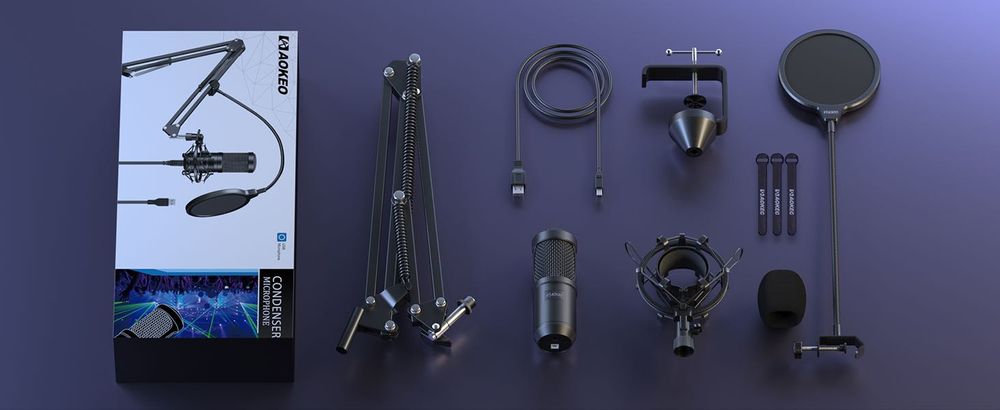 Kit Microfon condensator USB Aokeo, cardioid profesional,sigilat