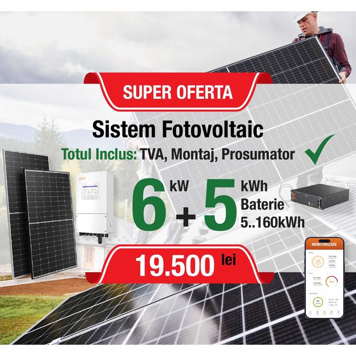 OFERTA SPECIALA 19.500 Lei (tva inclus ) Sistem Fotovoltaic 6kW HIBRID