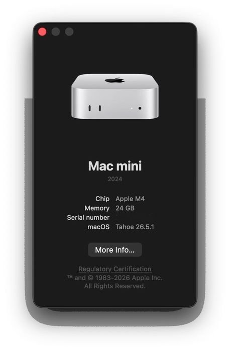 Mac mini M4, 24GB RAM, 512GB SSD