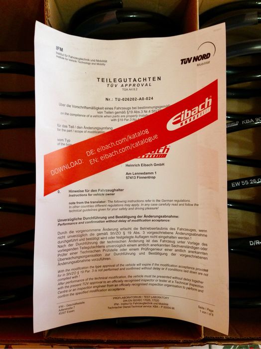 Спортни Пружини Eibach 30mm Мазда 323 + Подаръци