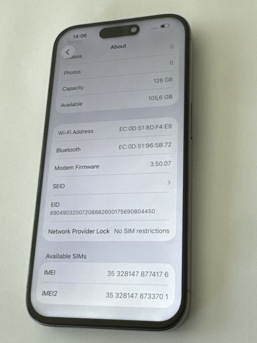 iPhone 15 PRO cu 95% Bateria
