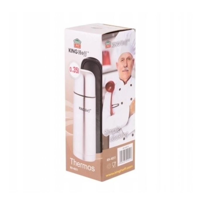 Termos din inox argintiu cu pereti dubli, capacitate 350 ml, husa de