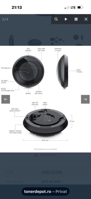 Camera Ubiquiti Networks UVC-AI-360 Indoor/Outdoor Surveillance Camera