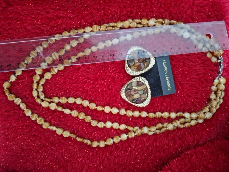 Set colier ochi de tigru 3 șiruri și cercei ochi de tigru citrin