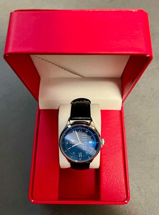 Ceas barbati OLEVS 2931G - Quartz - Otel - Piele - 41 mm - Albastru / Negru