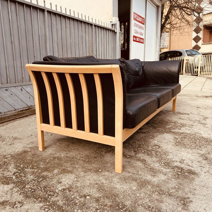 Датски 3-местен диван – естествена кожа, масив, скандинавски стил