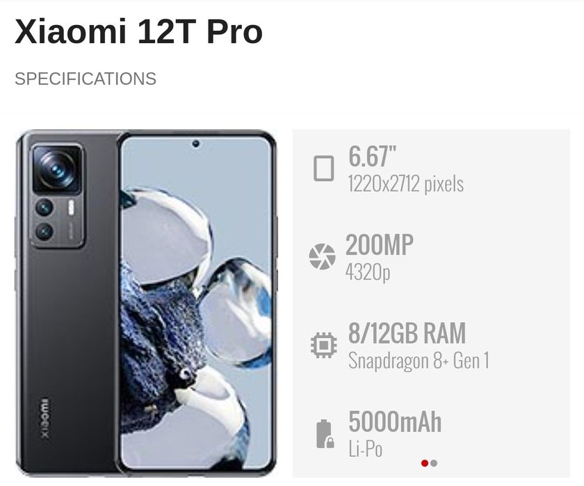 XIAOMI 12t pro 8/256