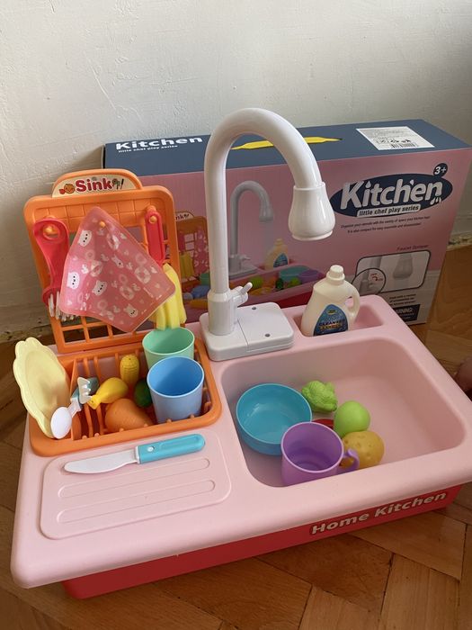 Детска мивка с двойно дъно и течаща вода - розова