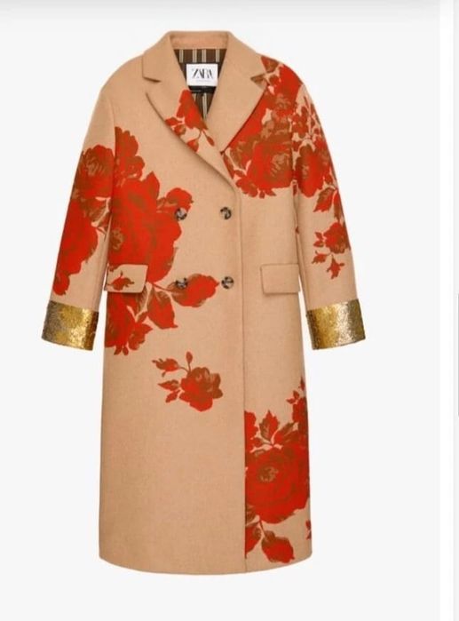 Palton din lână și mătase cu  paiete Zara Atelier