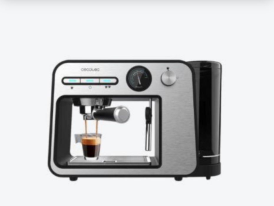 Кафемашина за еспресо - CECOTEC Power Espresso 20 Square Pro, 1450 W, 2 чаши, Сребриста