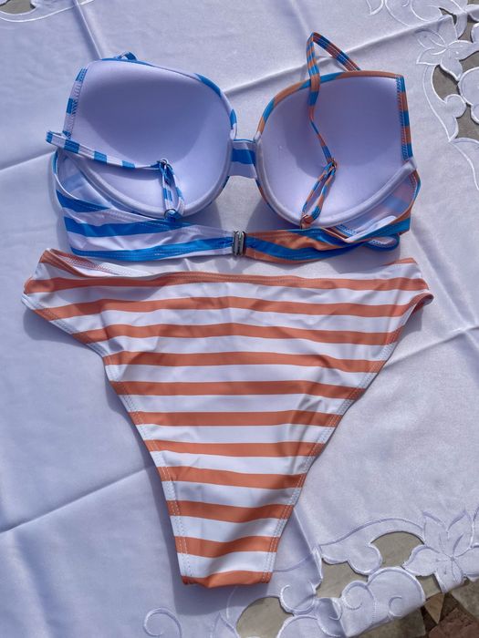 Bikini set alb portocaliu cu dungi Marime M