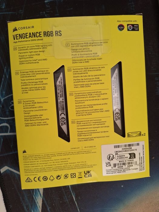 Kit Corsair Vengeance RGB RS 64GB DDR4 2x32GB  3200Mhz