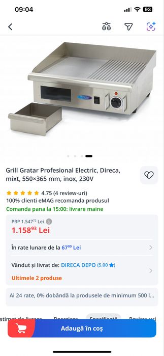 Grătar Electric Profesional Inox 3kW -230v - ca Nou