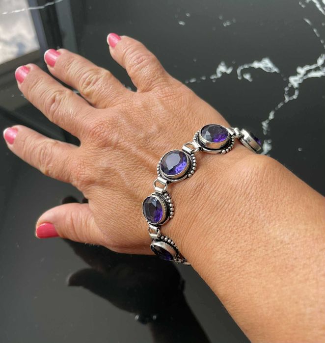 Bratara Argint 925 Vintage cu Pietre Semipretioase Ametist
