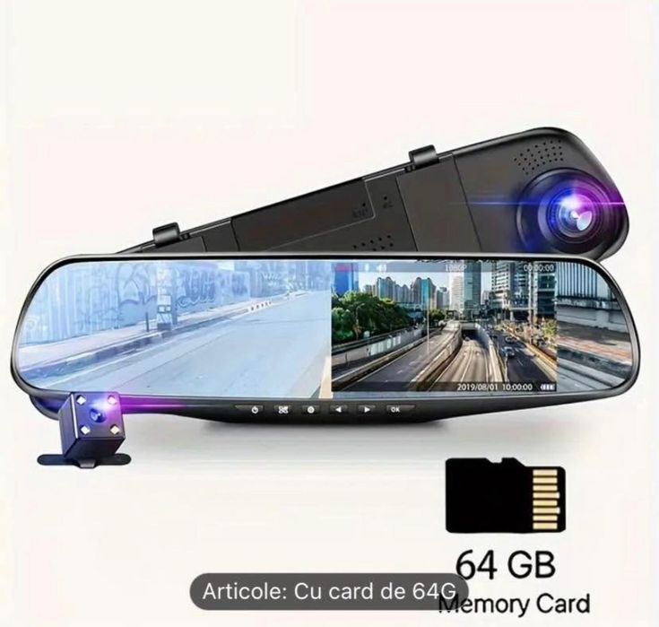 Cameră de bord HD cu 2 camere și card de 64GB cadou