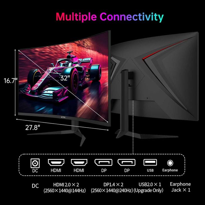 Монитор KTC 32" Curved, 240Hz, 1440P QHD FAST IPS панел, HDR400