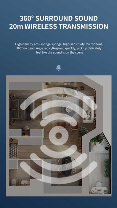 Безжичен микрофон за телефон тип брошка с ниска латентност + Гаранция