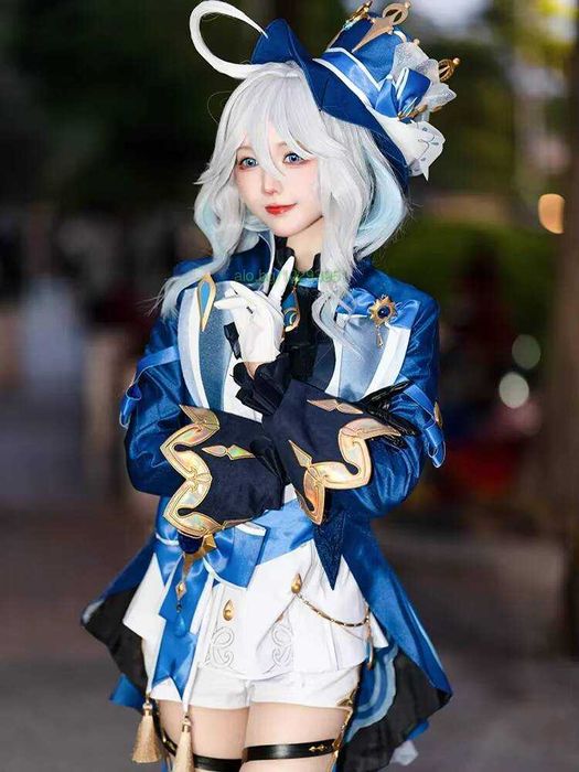 Аниме косплей перука бяла със сини кичури Furina Focalors Genshin