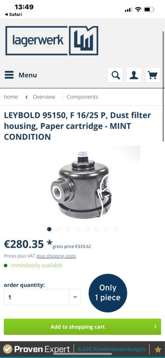 LEYBOLD 95150, F 16/25 P filtru de praf