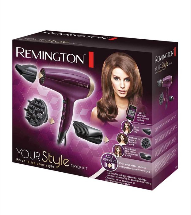 Сешоар Remington, Йонизираща функция, 3 аксесоара, Лилав/Черен