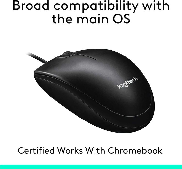 Мишка Logitech M100 с кабел, USB, 3 бутона, 1000 DPI, черна