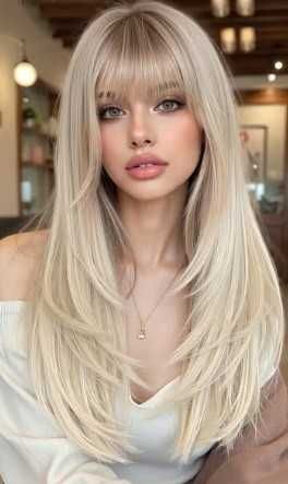 Peruca blonda  dreapta degrade -60 cm