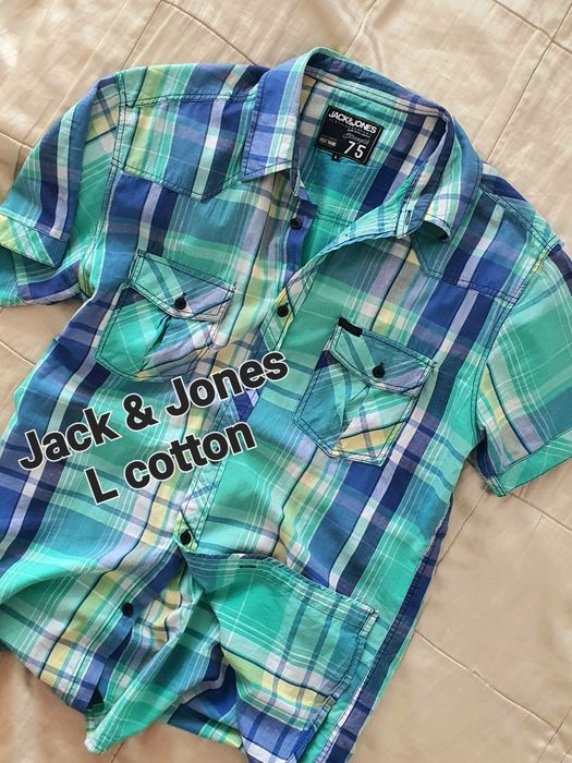 Jack & Jones L cămașă bărbați slim fit carouri verde albastru casual vară 100% bumbac Crafted