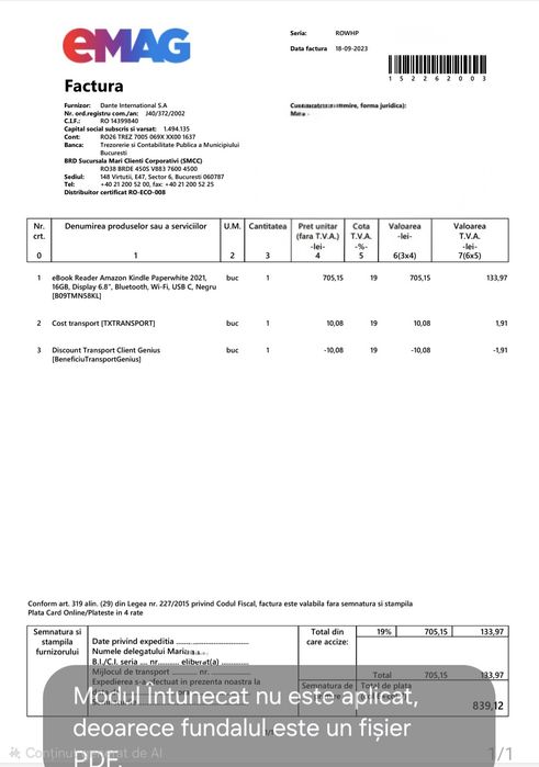 eBook Reader Amazon Kindle Paperwhite 2021, 16GB, Display 6.8 Bluetooth Wi-F  USB C, Negru