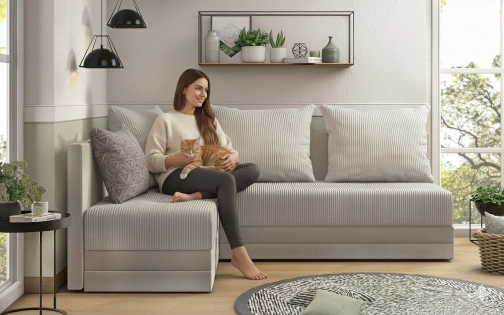 Coltar extensibil cu ladă de depozitare Aramo, bej / bej deschis