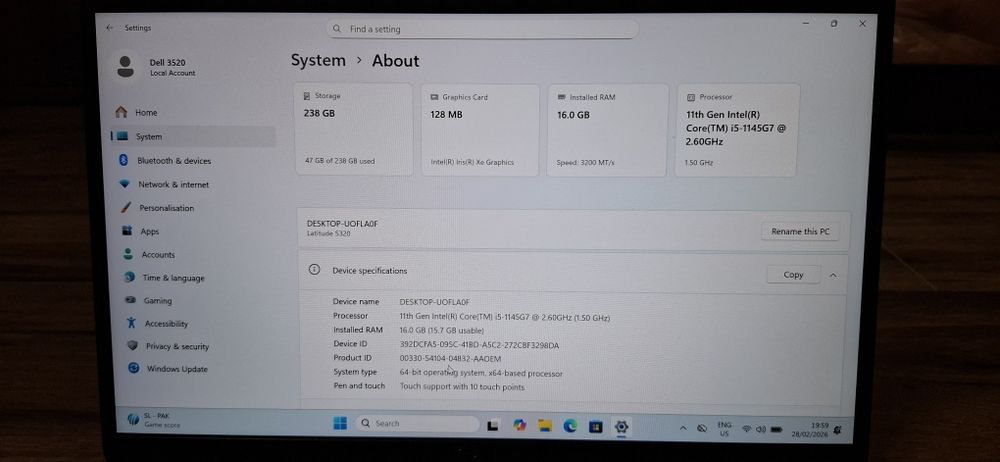 Лаптоп Dell 3520 | I5 1145 | 16 GB RAM | 256 SSD