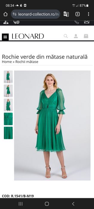 Rochie Leonard din mătase naturala verde