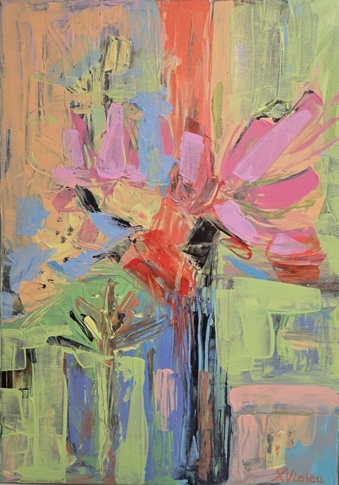 Tablou abstract 50×70 cm. Panza, acrilice